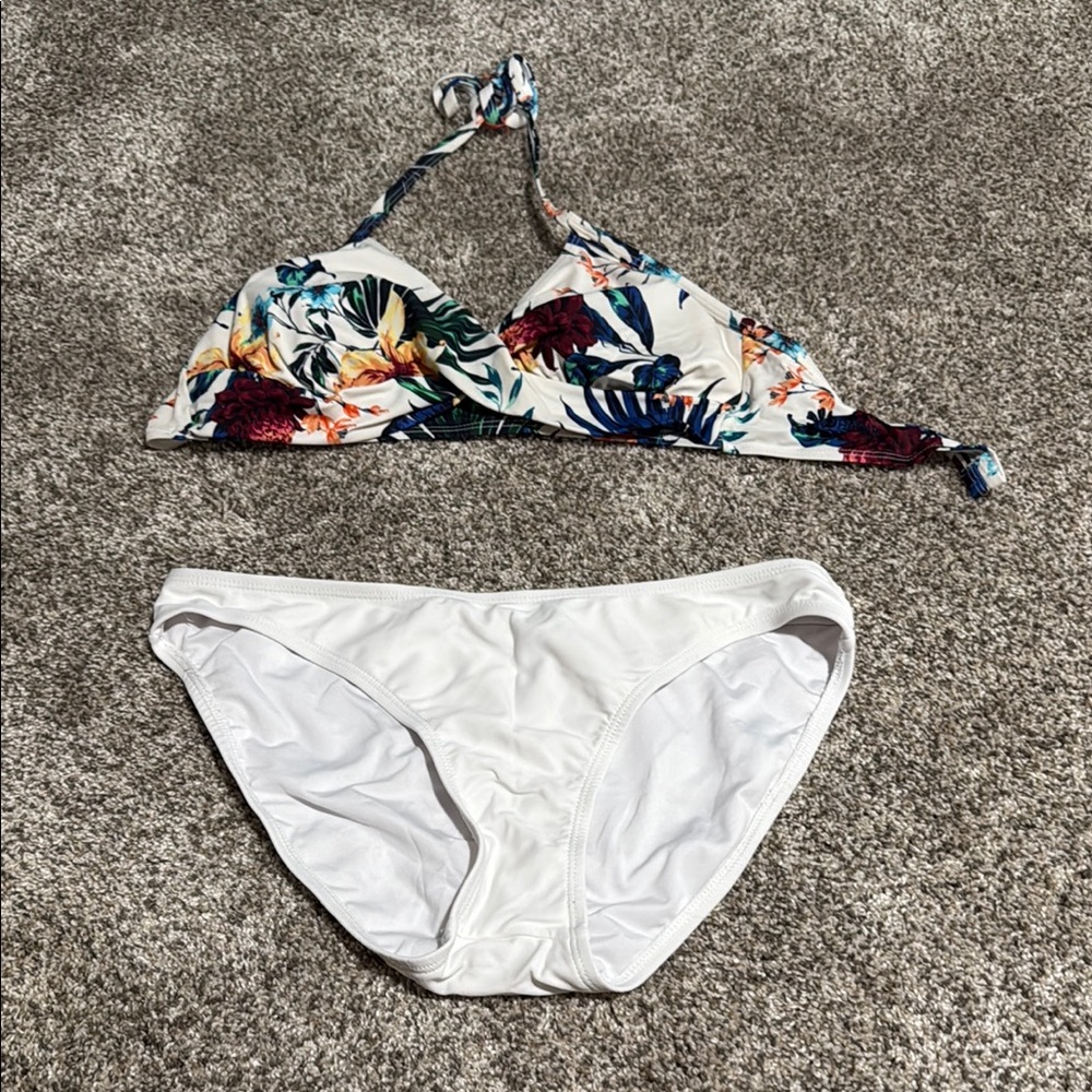 Hapari Floral Bikini Top and White Bottom